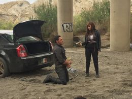 Christian Ochoa and Rosie Perez on the set of Bounty Hunters-Season 2 for SkyOne/Tiger Aspect