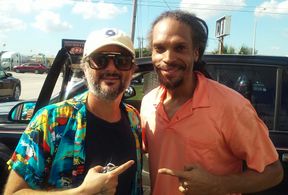 Harmony Korine and Duan Sanderson on location filming The Beach Bum