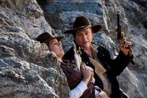 On the set of Cowboys & Engines, with Richard Hatch