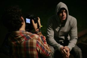 Jarrod and Elodie, on set