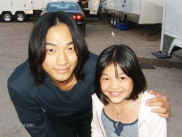 Kylie with Rain on the set of Ninja Assassin.