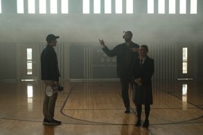 Kyle Misak, Matt Bakken, and Linda Roth on the set of 