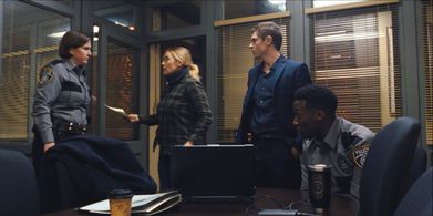 Kate Winslet, Kittson O'Neill, Evan Peters, and Justin Hurtt-Dunkley in Mare of Easttown (2021)