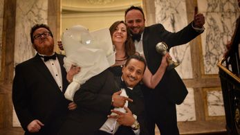 Celebrating winning the Best Film Distribution Company award with the Evolutionary Films team at the 2019 National Film 