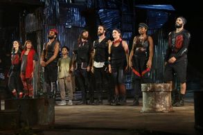 Gregory Connors and the cast of The Public's Coriolanus