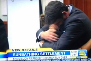 Celebrating trial victory with client on trial covered by Good Morning America