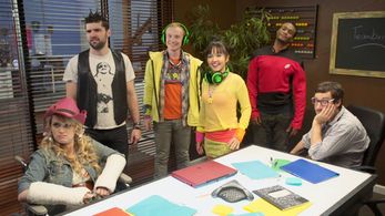 Adam Busch, Tania Gunadi, Jarrett Sleeper, Mychal Thompson, Lee Newton, and Chris Clowers in MyMusic (2012)