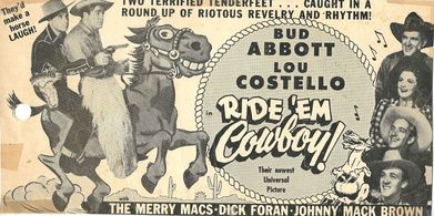 Bud Abbott, Mary Lou Cook, Lou Costello, Joe McMichael, Judd McMichael, and Ted McMichael in Ride 'Em Cowboy (1942)