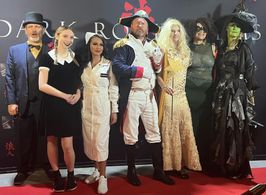 At Halloween Hotness 2022, from left to right, Daniel Vincent Bigelow (Metalocalypse),Molly Jean Edwards (Insane),Dani