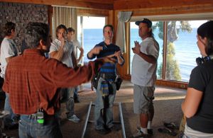 Setting up the shot.