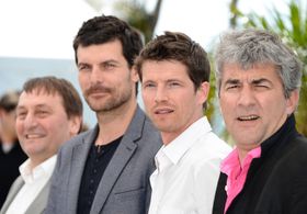 Alain Guiraudie, Christophe Paou, Patrick d'Assumçao, and Pierre Deladonchamps at an event for Stranger by the Lake (201