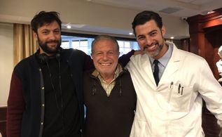 Director Nony Geffen and actors Mike Burstyn and Guy Kapulnik on set of Blue Tiles