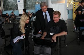 Katrin Benedikt, Harrison Ford and Creighton Rothenberger during filming of The Expendables 3 - Sofia, Bulgaria (2013)