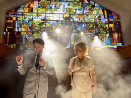 With Kelly Donahue as Tammy Faye and Jim Bakker in 'The Con.'