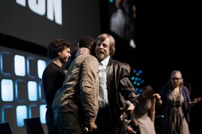 Carrie Fisher, Mark Hamill, Alden Ehrenreich, and John Boyega at an event for Rogue One: A Star Wars Story (2016)