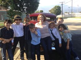 Parker on the set of Father's Day Breakfast with Director Natalie Simpkins in LA.