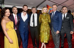 Cate Blanchett, Taika Waititi, Alan F. Horn, Mark Ruffalo, Chris Hemsworth, Tessa Thompson, and Robert A. Iger at an eve