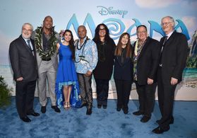 John Lasseter, Ron Clements, Dwayne Johnson, Temuera Morrison, John Musker, Rachel House, Osnat Shurer, and Auli'i Crava