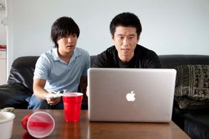 Still of Gaku Hamada and Eugene Kim in Sake-Bomb (2013)