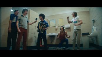 Spencer Treat Clark, Daniel Radcliffe, Jack Lancaster, and Tommy O'Brien in Weird: The Al Yankovic Story (2022)