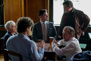 Perry Benson, Christine Ozanne, Lee Mead, Duncan Casey, and Simon Frith in Rogue Trader (2019)