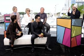 Linda Hamilton, Kevin Smith, Diego Boneta, Tim Miller, Gabriel Luna, and Mackenzie Davis at an event for IMDb at San Die
