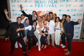 Samuel Vargas, with some of his film colleagues from Miami Dade College, at the red carpet for the Cinemaslam program at