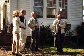 on set with Kelly Carlson, Patrick Fabian and Bob Gunton