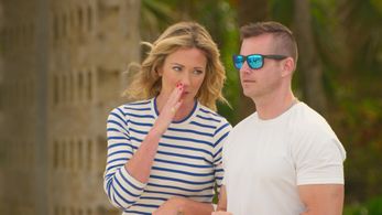 Jake Chocholous and Brooke Baldwin in The Trust: A Game of Greed: Why Is Everyone Being So Frickin' Emotional? (2024)