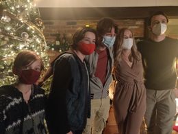 On set with cast of Ron the Reindeer