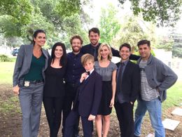 Morgan Matthews on set of Rizzoli & Isles with 