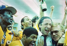 John C. Reilly, Adrien Brody, DeVaughn Nixon, and Andre Ozim in Winning Time: The Rise of the Lakers Dynasty (2022)