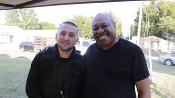 Thomas Rivas hanging out with Earl Billings on set of Gosnell.