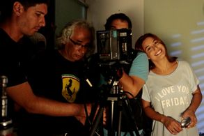 Still of actress Natalia Salas, Director Sandro Ventura, Cinematographer Hugo Shinki and first assistant of camera Pablo