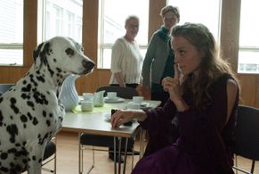 Actress Harpa Arnardottir with Sophie the dog