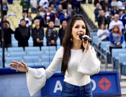 Roxy Darr sings The National Anthem at Dodger Stadium