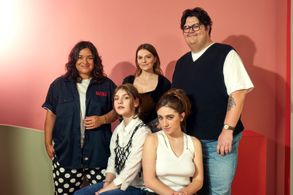 Olga Petsa, Caleb Hearon, Sabrina Jalees, Ally Pankiw, and Rachel Sennott at an event for I Used to Be Funny (2023)