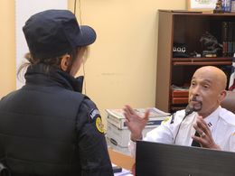 Montel Williams & I in a scene from When George Got Murdered