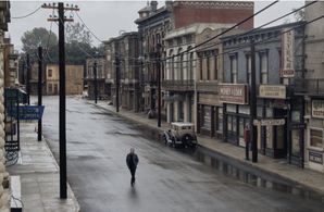 Writer/Producer John Logan walking the street set built for Penny Dreadful CofA at Melody ranch.