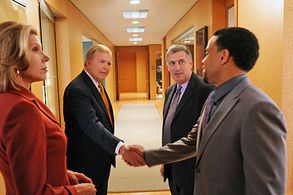 Christine Baranski, Michael Ealy, Lou Dobbs, and Joe Trippi in The Good Wife (2009)