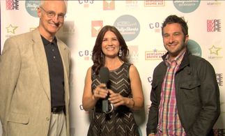 Michael Gross and Aaron Wolf being interviewd on red carpet at the Chinese Theater