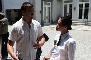 Director P.J. Palmer with Faye Kingslee on set of 