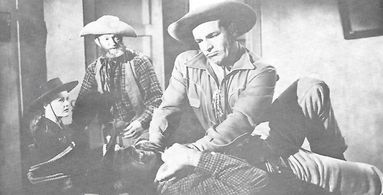 Buster Crabbe, Frances Gladwin, Kermit Maynard, and Al St. John in Stagecoach Outlaws (1945)