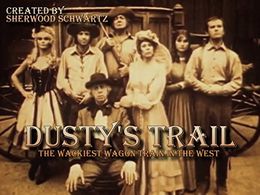 Bob Denver, William Cort, Ivor Francis, Jeannine Riley, Lori Saunders, Forrest Tucker, and Lynn Wood in Dusty's Trail (1