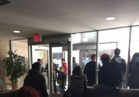 On set at Sheridan College for Flint