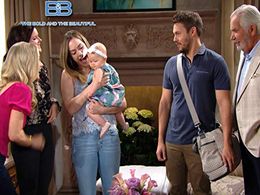 Jennifer Gareis, Heather Tom, John McCook, Scott Clifton, and Annika Noelle in The Bold and the Beautiful (1987)