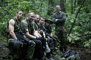 James McCabe, Ben Waldram, Chris Battelle, Andrew Gibney, Edward C. Parker and Nigel Woodings on the set of Slaughter Is