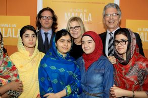 Davis Guggenheim, Laurie MacDonald, Walter F. Parkes, and Malala Yousafzai at an event for He Named Me Malala (2015)