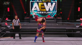 Paul Turner, Hikaru Shida, and Ryo Mizunami in All Elite Wrestling: Revolution (2021)