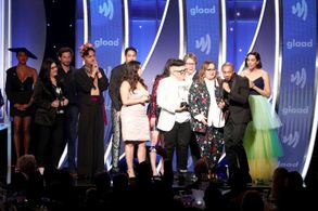 Tonatiuh at the GLAAD Awards 2019 with the cast of VIDA.